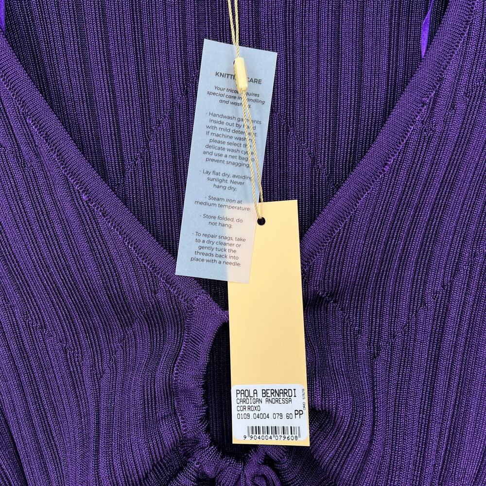 PAOLA BERNARDI Andressa Cropped Cardigan XS Purple Sparkle Knit Long Sleeve NEW - Picture 10 of 13